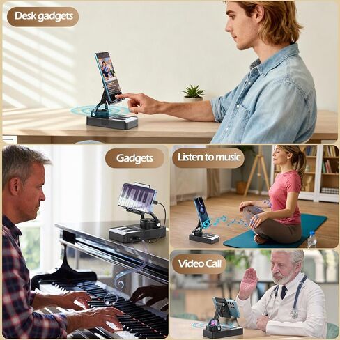 JTEMAN Cell Phone Stand with Bluetooth Speaker and Charging Stand,Piano Keys Design,Birthday Gifts for Men Women Dad Mom Husband Boyfriend Cool Tech Gadgets-Black in Saudi Arabia
