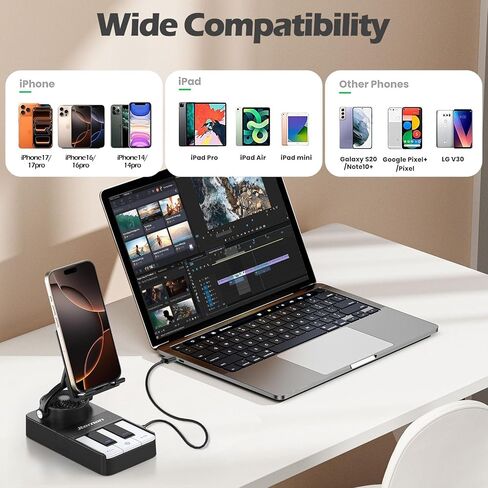 JTEMAN Cell Phone Stand with Bluetooth Speaker and Charging Stand,Piano Keys Design,Birthday Gifts for Men Women Dad Mom Husband Boyfriend Cool Tech Gadgets-Black in Saudi Arabia