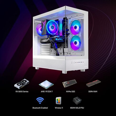 كمبيوتر الألعاب Skytech Gaming Azure 3، AMD Ryzen 7 5700 3.7 جيجا هرتز، AMD RX 9060XT 8 جيجا، 1 تيرابايت NVMe SSD، 16 جيجا DDR4 RAM 3200، 650 وات Gold PSU، Wi-Fi، Win 11، سطح مكتب للألعاب in Kuwait