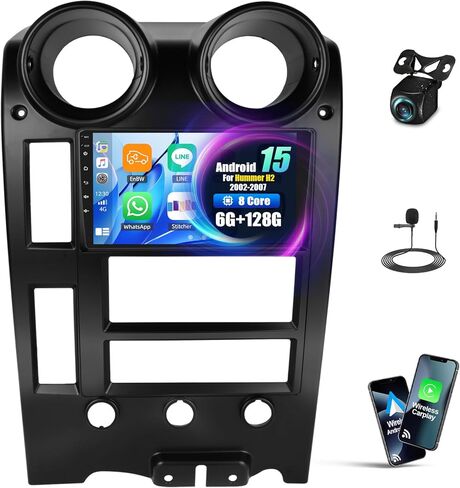 ستيريو سيارة 2G+64G Android 13 لسيارة Hummer H2 2002-2007 مع Carplay Android Auto، شاشة لمس 9 بوصات Hummer H2 راديو السيارة مع وصلة مرآة WiFi/GPS ملاحة بلوتوث FM/RDS SWC+كاميرا خلفية in Saudi Arabia