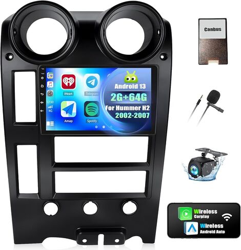 ستيريو سيارة 2G+64G Android 13 لسيارة Hummer H2 2002-2007 مع Carplay Android Auto، شاشة لمس 9 بوصات Hummer H2 راديو السيارة مع وصلة مرآة WiFi/GPS ملاحة بلوتوث FM/RDS SWC+كاميرا خلفية in Saudi Arabia