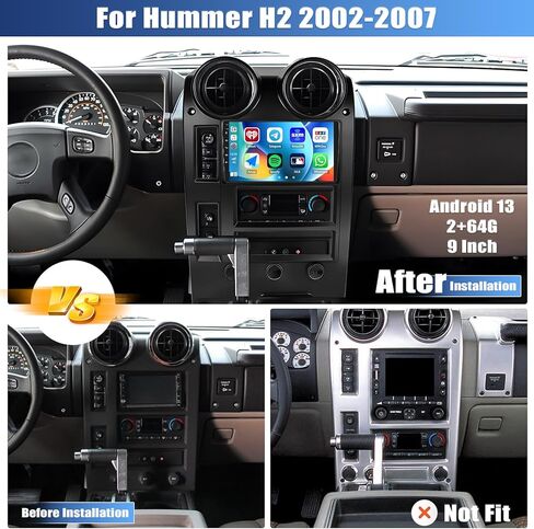 ستيريو سيارة 2G+64G Android 13 لسيارة Hummer H2 2002-2007 مع Carplay Android Auto، شاشة لمس 9 بوصات Hummer H2 راديو السيارة مع وصلة مرآة WiFi/GPS ملاحة بلوتوث FM/RDS SWC+كاميرا خلفية in Saudi Arabia