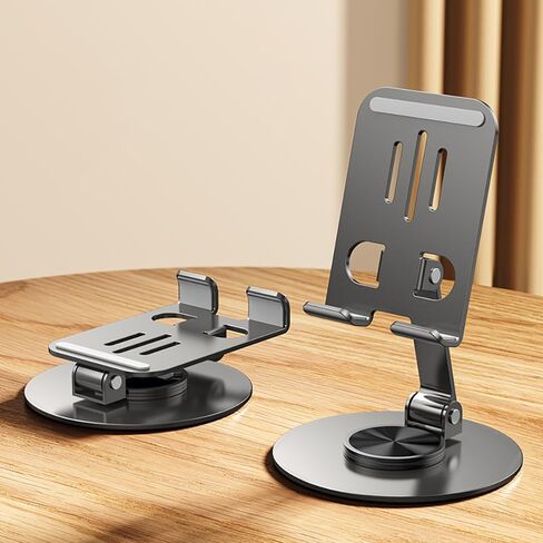 Rotating Aluminum Cell Phone Stand for Desk, Adjustable Swivel Desktop Holder with 360 Degree Rotating Base, Tablet Stand Compatible with 4-9.7in Phones and iPad,Round Base Pauple in Saudi Arabia