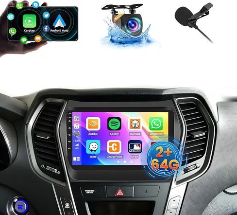 [2G+64G] Car Radio for Hyundai Santa Fe 2013 2014 2015 2016 2017 with Wireless Carplay/Android Auto, 9 Inch HD Touch Screen for Santa Fe with GPS Bluetooth WiFi FM/RDS AHD Backup Camera MIC in Saudi Arabia