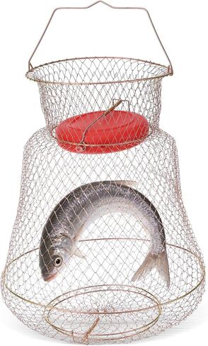 Floatable Galvanized Steel Wire Fish Basket, Portable Fishing Basket Fishing Net Cage, Durable Collapsible Fishing Net, Easy to Use in Saudi Arabia