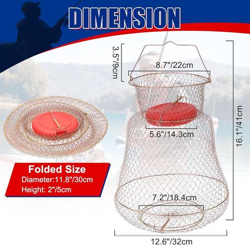Floatable Galvanized Steel Wire Fish Basket, Portable Fishing Basket Fishing Net Cage, Durable Collapsible Fishing Net, Easy to Use in Saudi Arabia