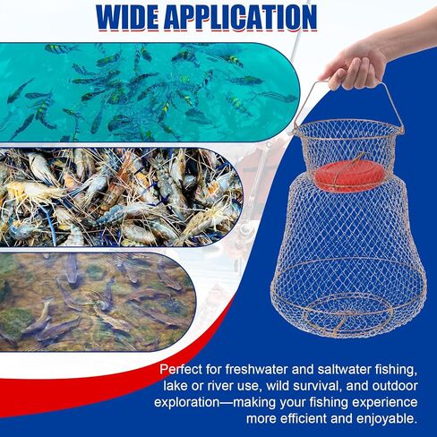Floatable Galvanized Steel Wire Fish Basket, Portable Fishing Basket Fishing Net Cage, Durable Collapsible Fishing Net, Easy to Use in Saudi Arabia