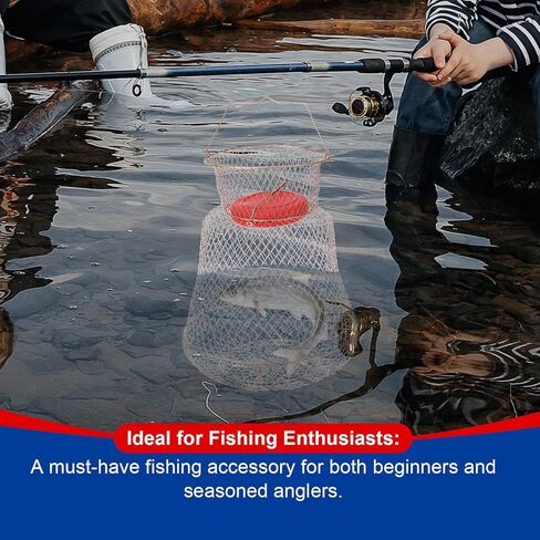 Floatable Galvanized Steel Wire Fish Basket, Portable Fishing Basket Fishing Net Cage, Durable Collapsible Fishing Net, Easy to Use in Saudi Arabia