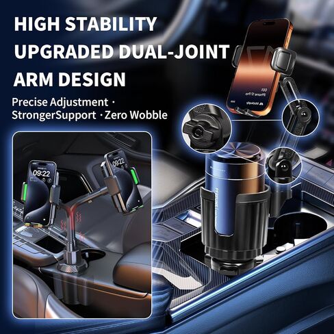 YUHENG Upgraded Cup Holder Phone Mount for Car - Permanent Screw-Fixed Base (No Wobble), Offset Space-Saving Design,Universal Adjustable Cell Phone Cradle for iPhone, Android, SUV, Truck in Kuwait