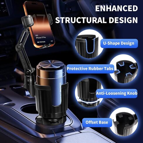 YUHENG Upgraded Cup Holder Phone Mount for Car - Permanent Screw-Fixed Base (No Wobble), Offset Space-Saving Design,Universal Adjustable Cell Phone Cradle for iPhone, Android, SUV, Truck in Kuwait