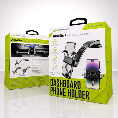 Bracketron AutoGrip حامل لوحة أجهزة قياس منخفض - حامل هاتف للسيارة مع شفط TemperBond، تشغيل بيد واحدة، حامل عالمي للهاتف الخلوي، لوحة قيادة السيارة، تصميم رؤية واضحة in Kuwait