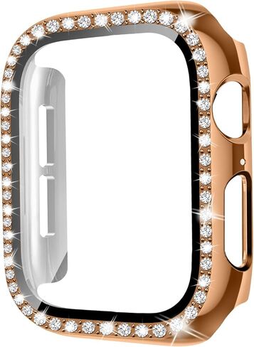 حافظة Bling Diamond لواقي شاشة Apple Watch للنساء 46 مم 42 مم 41 مم 45 مم، غطاء كامل من الزجاج المقسى + ممتص للصدمات لسلسلة iWatch 11 10 9 8 7 جيل in Saudi Arabia