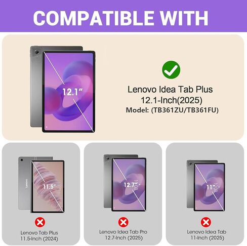 حافظة لوحة مفاتيح لجهاز Lenovo Idea Tab Plus مقاس 12.1 بوصة/Tab K12 2025 موديل (TB361ZU/TB361FU)، لوحة مفاتيح بلوتوث مغناطيسية قابلة للفصل بـ 7 ألوان، غطاء حماية رفيع للغاية وماوس، أسود in Kuwait