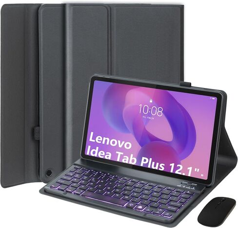حافظة لوحة مفاتيح لجهاز Lenovo Idea Tab Plus مقاس 12.1 بوصة/Tab K12 2025 موديل (TB361ZU/TB361FU)، لوحة مفاتيح بلوتوث مغناطيسية قابلة للفصل بـ 7 ألوان، غطاء حماية رفيع للغاية وماوس، أسود in Kuwait