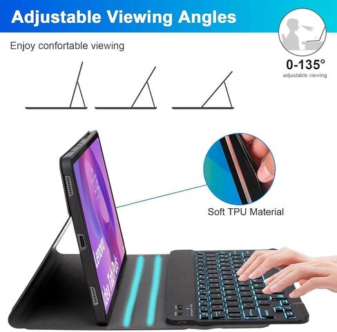 حافظة لوحة مفاتيح لجهاز Lenovo Idea Tab Plus مقاس 12.1 بوصة/Tab K12 2025 موديل (TB361ZU/TB361FU)، لوحة مفاتيح بلوتوث مغناطيسية قابلة للفصل بـ 7 ألوان، غطاء حماية رفيع للغاية وماوس، أسود in Kuwait