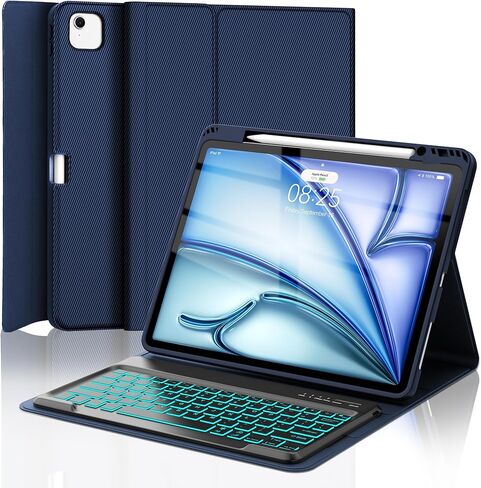 Keyboard Case for iPad Air 13 (M3&M2) 2025/2024 & iPad Pro 12.9 inch (5th, 6th Generation), Keyboard Cover Detachable Backlit Wireless Keyboard Cover with Pencil Holder and Auto Sleep/Wake Function in Saudi Arabia