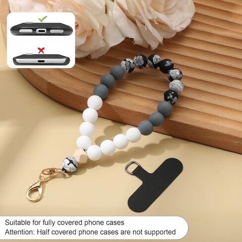 Silicone Beaded Cell Phone Wrist Strap, Marble Phone Charms Strap, Cellphone Wristlet Bracelet Strap with Tether Tab, Beaded Lanyard Wrist Bracelet for Women in Saudi Arabia