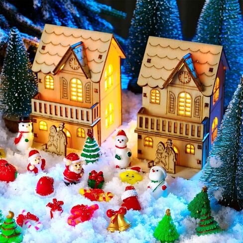Skylety 50 Pieces Winter Miniature Figurines, Tiny Mini Resin Snow Globe Figurines Snowman Bear Animal Xmas Tree Fairy Garden House Xmas Ornaments for DIY Winter Snow Globe Craft Landscape Home Decor in Saudi Arabia