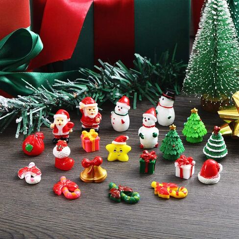 Skylety 50 Pieces Winter Miniature Figurines, Tiny Mini Resin Snow Globe Figurines Snowman Bear Animal Xmas Tree Fairy Garden House Xmas Ornaments for DIY Winter Snow Globe Craft Landscape Home Decor in Saudi Arabia