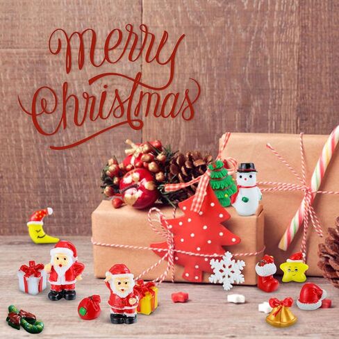 Skylety 50 Pieces Winter Miniature Figurines, Tiny Mini Resin Snow Globe Figurines Snowman Bear Animal Xmas Tree Fairy Garden House Xmas Ornaments for DIY Winter Snow Globe Craft Landscape Home Decor in Saudi Arabia