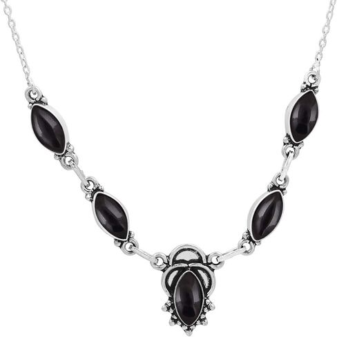 Marquise Shape Natural Gemstones Necklace - Handmade Vintage Style Bohemian Birthstone Necklace Jewelry - Perfect for Wedding Anniversary & Special Occasions in Saudi Arabia