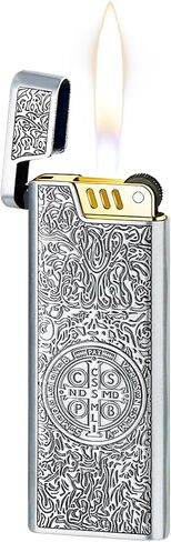 St Benedict Lighter, Constantine Antique Vintage Trench Lighters, Classic Refillable Butane Metal Soft Flame Lighter for Collection Decorative Gift (Butane Not Included) (Black) in Kuwait