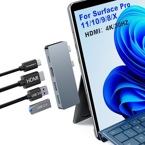 محول محور Surface Pro 11، محطة إرساء Microsoft Surface Pro 9/10/11/X مع HDMI 4K، USB C Thunderbolt 4 (شاشة 8K + بيانات 40 جيجابت في الثانية + 100 واط PD)، USB 3.0/2.0 - محول USB C Hub لجهاز Surface Pro 11/10/9/X in Kuwait
