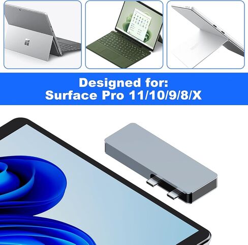 محول محور Surface Pro 11، محطة إرساء Microsoft Surface Pro 9/10/11/X مع HDMI 4K، USB C Thunderbolt 4 (شاشة 8K + بيانات 40 جيجابت في الثانية + 100 واط PD)، USB 3.0/2.0 - محول USB C Hub لجهاز Surface Pro 11/10/9/X in Kuwait
