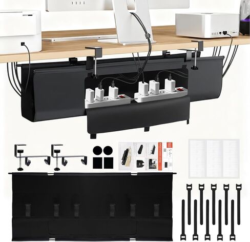 No Drill Under Desk Cable Management Tray - 36" Premium Fabric Cord Organizer for Table - with Silicone Pads & Cable Ties & Sticky Notes - Supports Up to 30lbs for Office & Home in Saudi Arabia