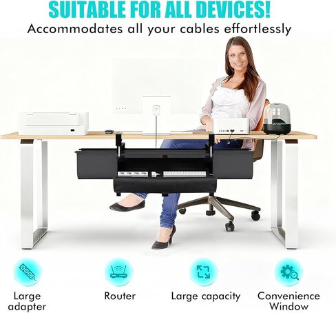 No Drill Under Desk Cable Management Tray - 36" Premium Fabric Cord Organizer for Table - with Silicone Pads & Cable Ties & Sticky Notes - Supports Up to 30lbs for Office & Home in Saudi Arabia