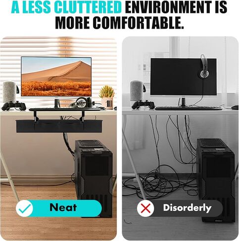 No Drill Under Desk Cable Management Tray - 36" Premium Fabric Cord Organizer for Table - with Silicone Pads & Cable Ties & Sticky Notes - Supports Up to 30lbs for Office & Home in Saudi Arabia