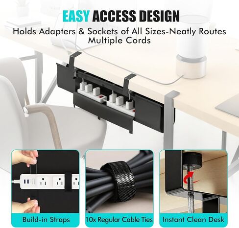 No Drill Under Desk Cable Management Tray - 36" Premium Fabric Cord Organizer for Table - with Silicone Pads & Cable Ties & Sticky Notes - Supports Up to 30lbs for Office & Home in Saudi Arabia