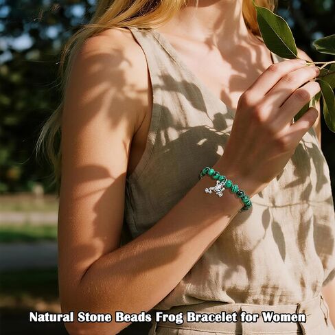 Natural Stone Beads Frog Bracelet for Women, Frog Lovers Gift, Cute Frog Jewelry Gift for Birthday Christmas Animal Lover in Saudi Arabia