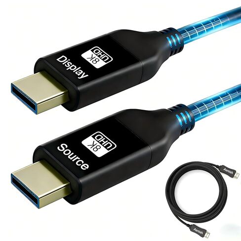 Asnish 8K Fiber Optic HDMI Cable 50ft, 2.1 Ultra 48Gbps High-Speed Slim Flexible HDMI Cord, 8K@60Hz 4K@120Hz, HDR/eARC/ARC/HDCP/2.2,3D,Compatible for PS5/TV/Projector/DVD&More in Saudi Arabia