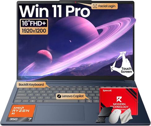 Lenovo IdeaPad Copilot+ Business Laptop - شاشة لمس 16 بوصة FHD+ - AMD Ryzen AI 7 350 (Beat Core 7 150U) - 50 TOPS NPU - كاميرا IR لتسجيل الدخول بالوجه - لوحة مفاتيح بإضاءة خلفية - حزمة Win 11 Pro-Redragon (32 جيجابايت DDR5 | 2 تيرابايت SSD) in Saudi Arabia