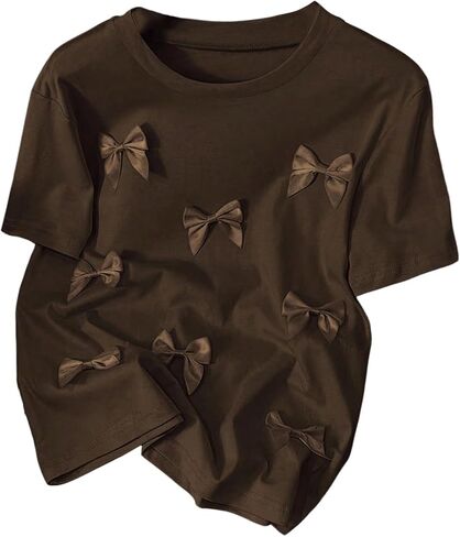Verdusa Women's Coquette 3D Bow T Shirt Summer Cute Tee Tops Casual Vacation Outfits in Saudi Arabia