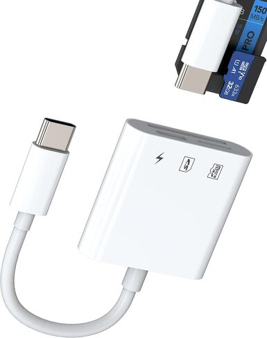 قارئ بطاقة SD USB C (3in1) محول كابل شاحن من النوع C قارئ بطاقة Micro SD لهاتف iPhone 16 15 Pro Max لجهاز iPad MacBook متوافق مع Samsung S25 S24 لكاميرا ذاكرة Apple Android Tablet TF in Kuwait