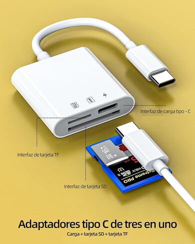 قارئ بطاقة SD USB C (3in1) محول كابل شاحن من النوع C قارئ بطاقة Micro SD لهاتف iPhone 16 15 Pro Max لجهاز iPad MacBook متوافق مع Samsung S25 S24 لكاميرا ذاكرة Apple Android Tablet TF in Kuwait