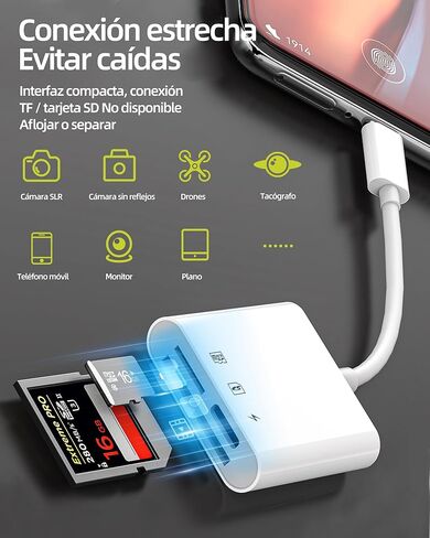 قارئ بطاقة SD USB C (3in1) محول كابل شاحن من النوع C قارئ بطاقة Micro SD لهاتف iPhone 16 15 Pro Max لجهاز iPad MacBook متوافق مع Samsung S25 S24 لكاميرا ذاكرة Apple Android Tablet TF in Kuwait