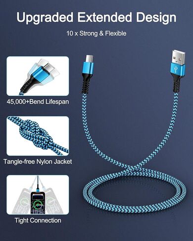 سلك شاحن USB C كابل شحن سريع بطول 10 أقدام USB A إلى نوع C سلك طاقة لهاتف Samsung S25 Edge S24 Ultra Z Trifold Fold7 Flip7 A17 A11 Pixel 10 Pro XL Apple iPhone 17 Air 16e 16 Pro Max 16 Plus 15 in Kuwait