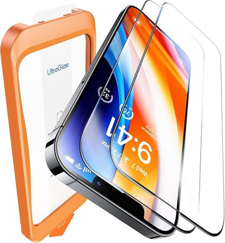 واقي شاشة UltraGlass Top 9H+ لهاتف iPhone 14 Pro من الزجاج المقسى [أطول متانة ومقاوم للكسر من الدرجة العسكرية] واقي شاشة 14 Pro تغطية كاملة، مضاد لبصمات الأصابع، عبوتان in Kuwait