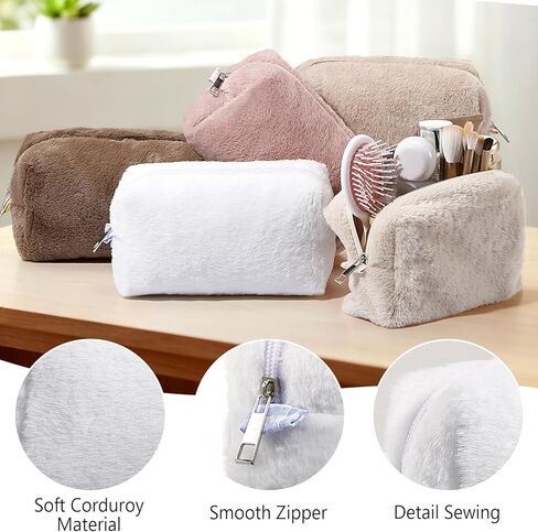 Paterr 10 Pcs Valentine Plush Makeup Bag Bulk Gift for Women Coworkers Preppy Fleece Makeup Pouch Cosmetic Bag Fuzzy Zipper Travel Toiletry Pouch for Wedding Bachelorette(Classic Color) in Saudi Arabia