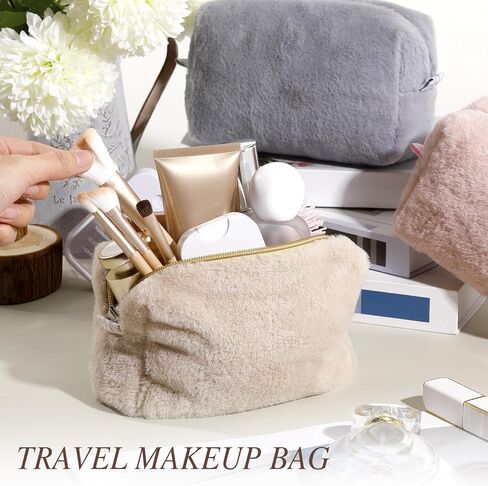 Paterr 10 Pcs Valentine Plush Makeup Bag Bulk Gift for Women Coworkers Preppy Fleece Makeup Pouch Cosmetic Bag Fuzzy Zipper Travel Toiletry Pouch for Wedding Bachelorette(Classic Color) in Saudi Arabia