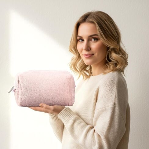 Paterr 10 Pcs Valentine Plush Makeup Bag Bulk Gift for Women Coworkers Preppy Fleece Makeup Pouch Cosmetic Bag Fuzzy Zipper Travel Toiletry Pouch for Wedding Bachelorette(Classic Color) in Saudi Arabia