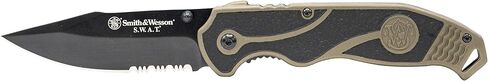 Smith & Wesson SWAT II 8.5in SS سكين قابل للطي بمساعدة الربيع مع نقطة إسقاط مسننة 3.5in ومقبض ألومنيوم مطاطي للبقاء في الهواء الطلق وEDC in Kuwait