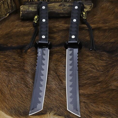 BA-KOR 15.8in Full Tang Japanese Style Outdoor Knife –8mm DC53 Steel, Nylon Fiber Handle &Sheath, Hunting Survival Knife+(5.9in) cerium igniter (Black handle and black blade (8mm)) in Saudi Arabia