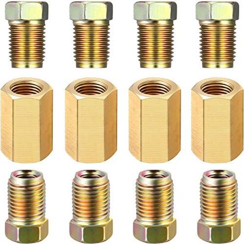 Frienda 12 Pieces 3/8 Inch-24 Threads Brake Line Fittings Assortment for 3/16 Inch Tube (4 Unions, 8 Nuts) in Kuwait