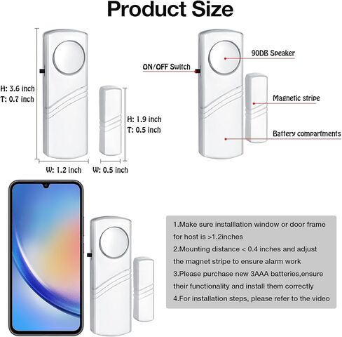 PLOJOP Security Window Door Alarm, Portable 90dB Wireless Sensor for Home & Travel Security, Easy DIY Installation, No Tools Needed (Battery Not Included) in Saudi Arabia