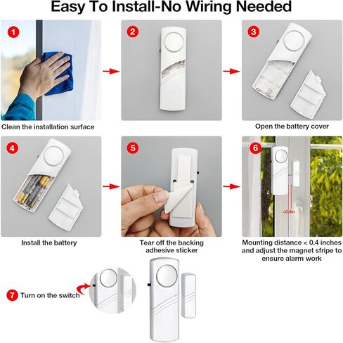 PLOJOP Security Window Door Alarm, Portable 90dB Wireless Sensor for Home & Travel Security, Easy DIY Installation, No Tools Needed (Battery Not Included) in Saudi Arabia