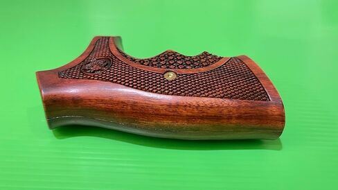 Hardwood Handgun Grips Compatible with Smith and Wesson N Frame Round Butt Revolvers Finger Groove Checkered Design Deluxe Classic Handmade Craft Handcraft in Kuwait